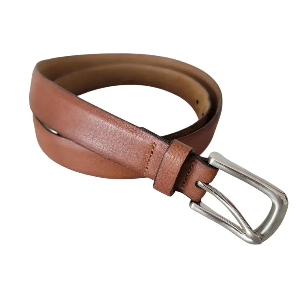 Genuine Leather Belt Natural Brown Mens Size 38 with Silver Buckle Classic Style